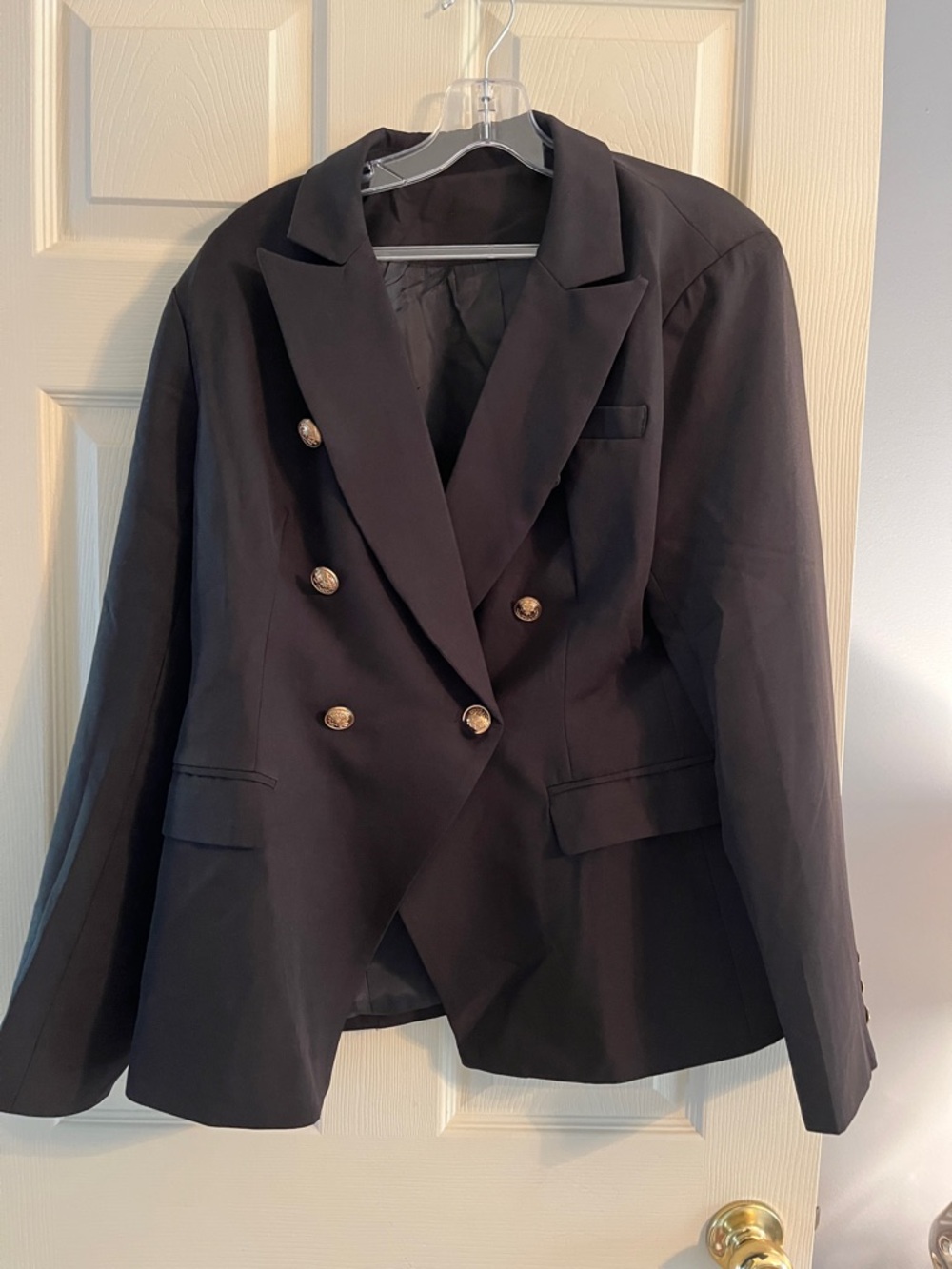 Women's Double-Breasted Black Blazer with Gold Buttons
